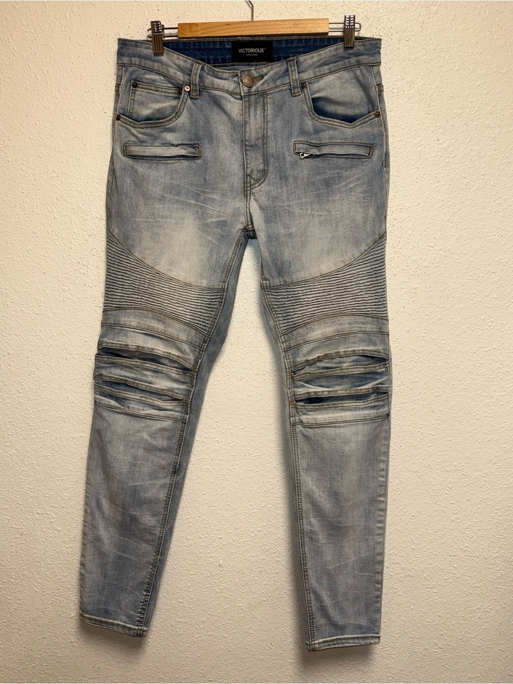 Victorious Light Blue Skinny Moto Jeans for Men